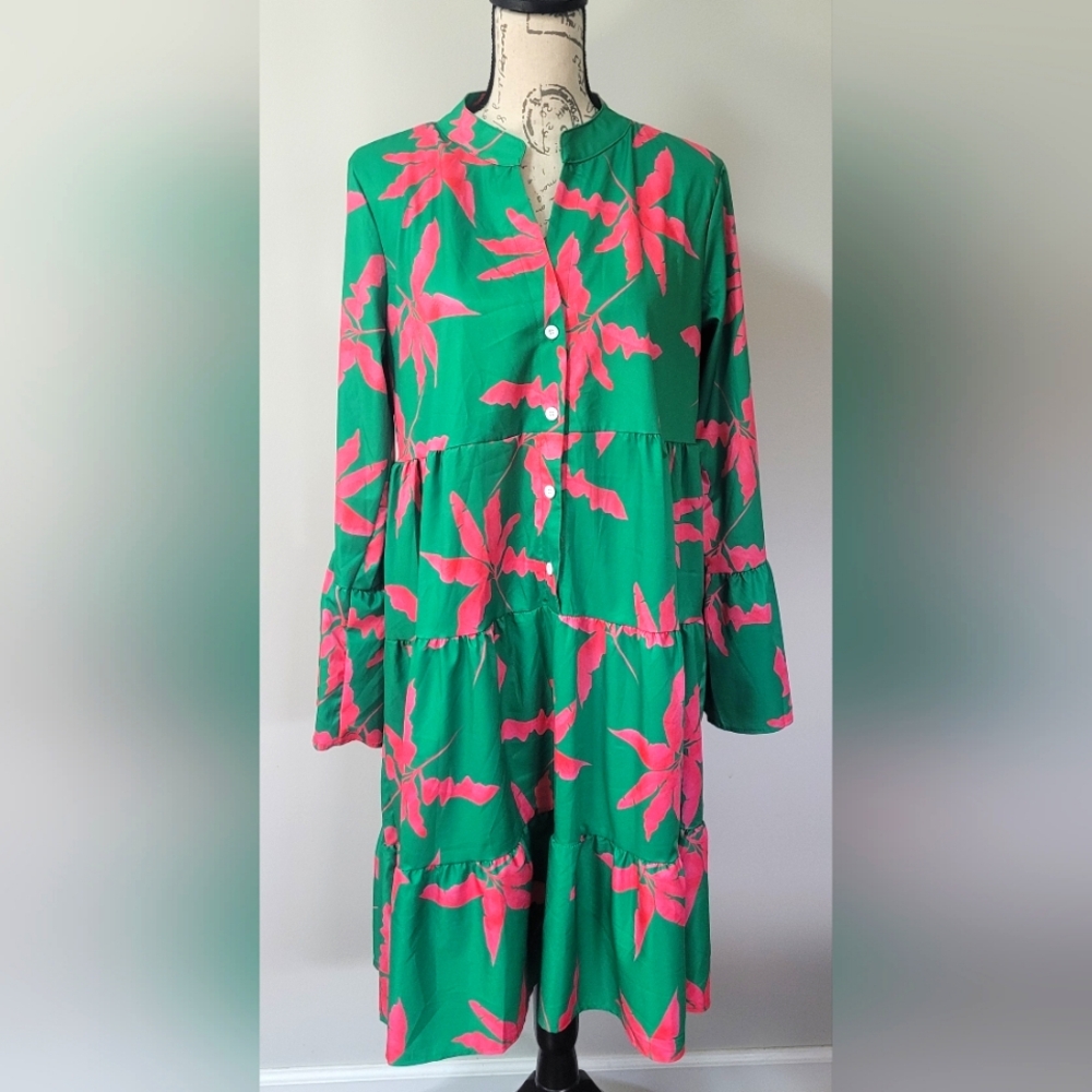 Pink/Green floral flowy dress in size M